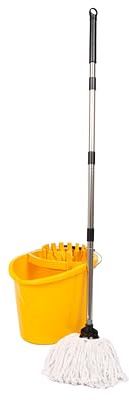 REQUISITE NEEDS Professional Mop and Bucket Set Heavy Duty with Wringer and Two Cotton Mop Heads for Floor Cleaning - 16L Bucket with Pouring Lip (Yellow)