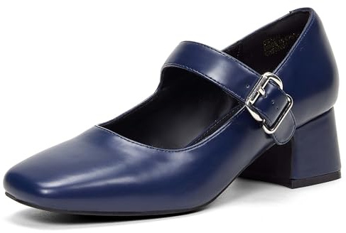 GENSHUO Scarpe Donna Eleganti, Mary Jane Donna Classico Décolleté con Cinturino alla Caviglia Regolabile, Scarpe Comode Donna Anti-Slip e Resistente all'Usura, Blu Marino, 36 EU