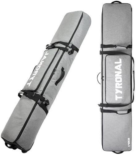 TYRONAL Snowboard Bag with Wheels,Heavy Duty 600D Polyester Oxford Wear-Resistant,Padded Snowboard Bag for Single Snowboard and Snowboard Boots. (Grey-170CM)