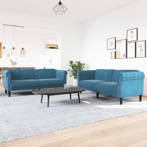 Gecheer Set di Divani 2 pz Blu in Velluto,Divano Moderno,Divano 2 Posti,3 Posti,Divano Imbottito,Divano per Soggiorno/Ufficio Moderno Sofà Divanetto,A3209227