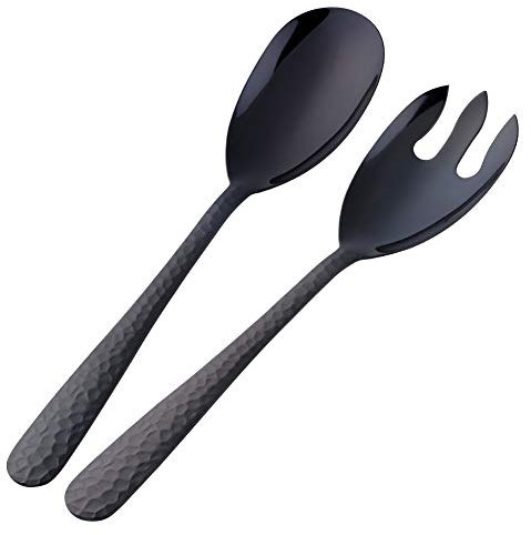 TEAHAHA Set di posate da insalata in acciaio inox da 30,5 cm, con cucchiaio e forchetta, utensili da cucina per cucina, semplici e classici, lavabili in lavastoviglie (nero)