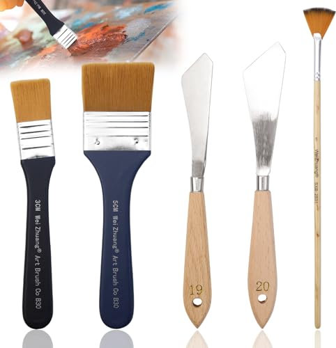 NCTNCX 5 teiliges Malmesser Set, Künstlerpinsel, Hintergrundmixer, 5,1 cm und 2,5 cm Flachpinsel acryl, Fächerpinsel acryl, Malmesser Edelstahl, für Ölfarben Zubehör (5)