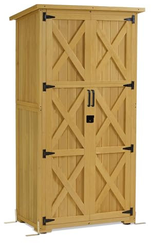 M MCombo Armoire de Jardin en Bois, Petite Maison de Jardin résistante aux intempéries, abri de Jardin Outdoor, pour l'extérieur Balcon Terrasse, 55×90×169cm, 0878-F-N(Naturel)