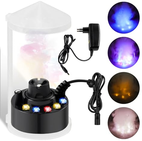 PORFOYO Mini máquina de niebla con 12 LED, nebulizador ultrasónico, generador de niebla ultrasónica, acuario, máquina de niebla para fuentes de agua, Halloween, estanques, wigwams, acuarios (negro)