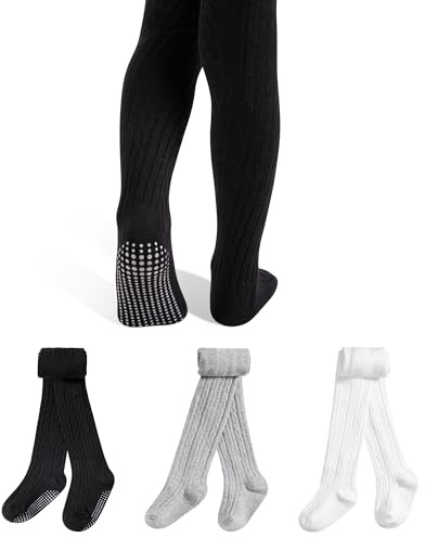 GENTABY Collant da bambina antiscivolo 3 paia di collant in cotone per bambini neonati a treccia calze calde leggings 0-6 anni, 4-6 Jahre