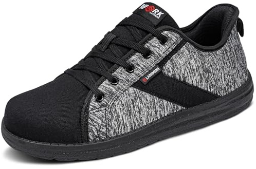 LARNMERN Scarpe Antinfortunistiche Uomo con Punta d'Acciaio Mani Libere Leggero Scarpe da Lavoro Antiscivolo(44.5 EU, Grigio Nero)