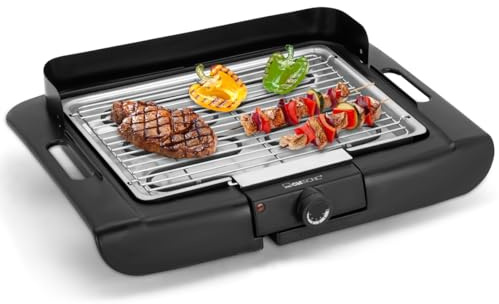 Clatronic® Barbecue-Tischgrill | Elektrogrill ideal für Balkon & Küche | Elektro Grill mit Windschutz | Grill mit verchromtem Grillrost | Tischgrill mit Cool Touch-Gehäuse | BQ 3841