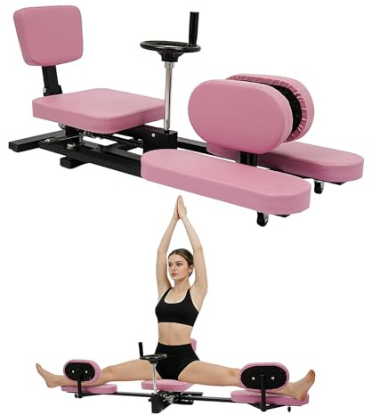 HUOMMGS Spagattrainer 0-210°, separatore per gambe fino a 100 kg, estensore professionale per gambe con lunghezza di 160 cm, ruote, schienale ergonomico per gambe (rosa)