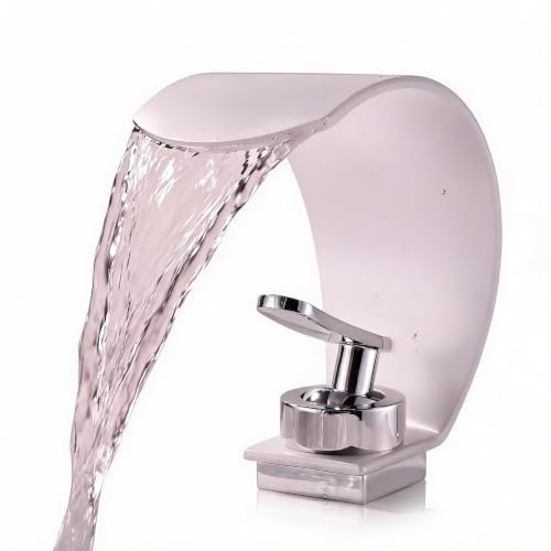 Single Hole Sink Faucet, Waterfall Bathroom Sink Faucet | Single Hole Brass Basin Mixer Tap with Single Handle, Modern Stainless Steel Vanity Faucet for Washbasin Modern Bathroom Use