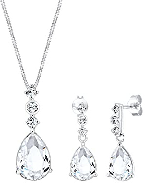 Elli Set di Collana e Orecchini da Donna in Argento 925 con Cristallo Bianco
