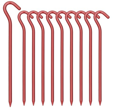 Hikemax 10 Pack Aluminum Tent Stakes - 7 Inch Lightweight Metal Ground Stakes Tent Pegs - Camping Hook Stakes for Tent, Rain Tarps, Canopies, Gardening, Inflatables and Outdoor Decorations