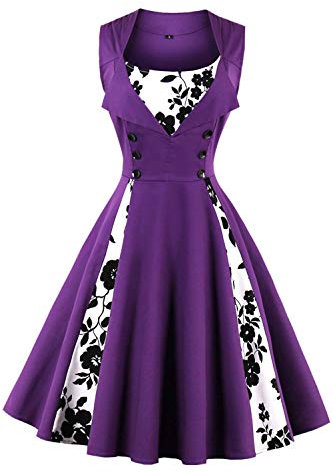 AXOE Femmes Robe Cocktail à Pois Année 50 40 Violet et Blanche, Taille 50, 5XL