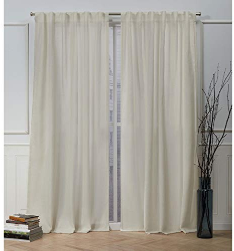 NICOLE MILLER NEW YORK Faux Linen Slub Textured Hidden Tab/Rod Pocket Top Light Filtering Curtain Panel Pair, 54x96, Linen
