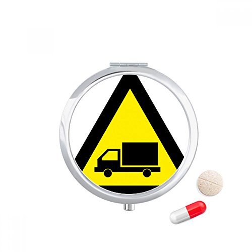 Warning Symbol Yellow Black Truck Triangle Pill Case Pocket Medicine Storage Box Container Dispenser