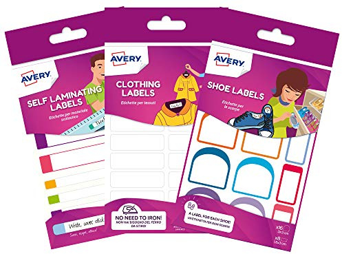Avery School Name Label Bundle - 84 Count Multicolor Labels (36 Clothing, 24 Shoe, 24 Waterproof) - No Ironing or Sewing Required