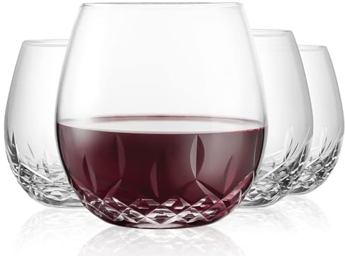 SHOSHIN Hand Cut Stemless Wine Glasses Lead-free Crystal Drinking Glass (15 Oz, Set of 4)