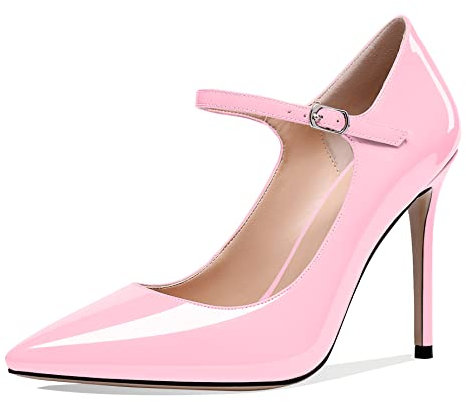 Soireelady Women's Mary Jane Strap Pumps |10cm Pointed Toe Stiletto | Court Shoes for Weeding Party Dress Glitter-Red EU39