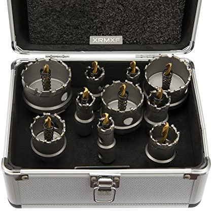XRMXF 10tlg Lochsäge Hartmetall-Bohrer, 16–53 mm Metall Lochsäge Bohrer Set, TCT titanbeschichteter Zentrierbohrer aus Hartmetall, hartmetallbohrer zum Metall, Edelstahl, Kunststoff und Holz