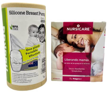 KIT Nursicare Parches Para Reducir Dolor en los Pezones | Apósitos Cura Grietas | 6 Unid. + Recolector de leche materna manual de silicona 100ml | Haakaa