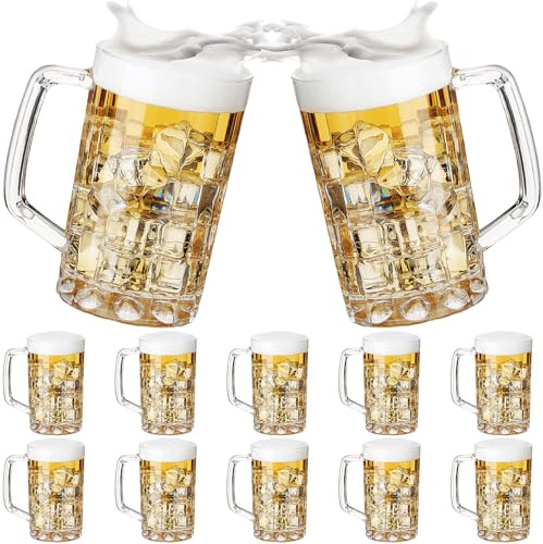 Mifoci 10 Pcs Clear Plastic Beer Mug with Handles 20 oz Reusable Acrylic Beer Stein Sturdy Drinking Cups Dishwasher Safe for Bar Cocktail Beverages Juice Alcohol Soda