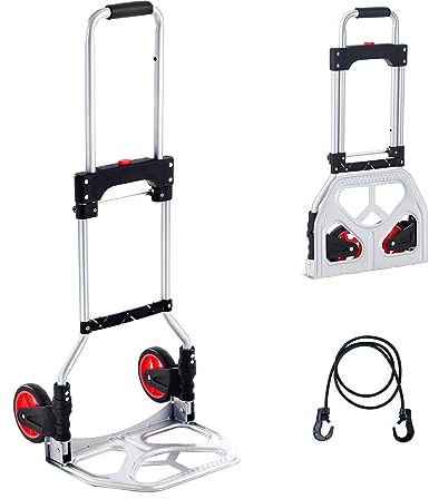 VEVOR Carretilla de Mano Plegable de Aluminio Carga de 80 kg Carro de Mano de Alta Resistencia con Ruedas de Goma Mango Telescópico para Transporte Doméstico, Mercancías de Almacén Supermercado