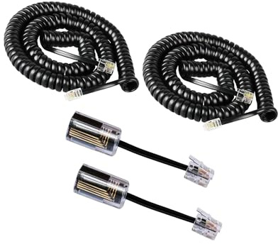 Lativu Telephone Cord Detangler, 2 Pack Phone Cord for Landline 8.5 Ft Uncoiled (1.2 Ft Coiled) and 2 Pack 360 Degree Rotating Telephone Handset Cords Tangle Free, Black