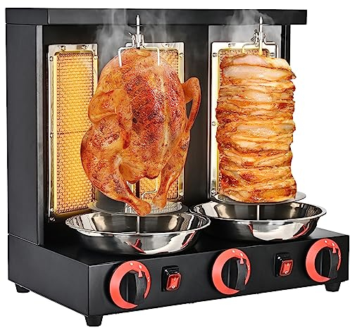 Horno asador Giratorio de 360°, máquina Vertical para Parrilla Doner Kebab, con 3 quemadores, Bandeja recogedora de Carne, Equipo de Combustible a Gas, para Cocina Comercial y doméstica