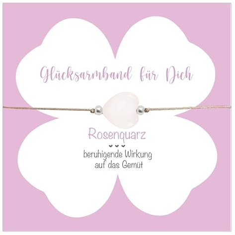 Selfmade Jewelry Rosenquarz Armband Damen, Herz Design, Glücksbringer, heilsteine armband, Perfekte Geschenke für Frauen Inklusive Geschenkkarte