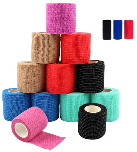 YiJiuBa 12 Rollen Selbstklebender Verband 5cm x 4,5m, Selbsthaftende Bandage aus Vliesstoff, Elastische Haftbandage Schmerzfrei Abziehbar für Handgelenk, Knöchel, Finger
