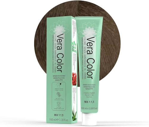Vera Color - Biondo Scuro Intenso 6 - Colorazione Professionale Long Lasting in Crema Senza ammoniaca con Cheratina Vegetale, Aloe Vera e Bacche di Goji - Copertura Totale dei Capelli Bianchi - 100ml