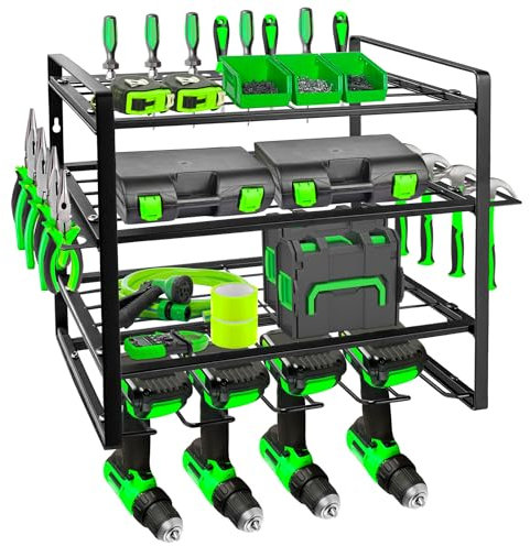 Mimoke Estantería de Pared para Herramientas - Organizador de para Herramientas Eléctricas y Taladros para Garaje y Taller (4 niveles)
