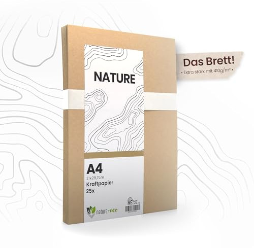 nature-eco 25 ark kraftkartong – Brädan – brunt kraftpapper DIN A4 extra tjockt 410 g/m² som hantverkslåda eller kreativ kartong papperslåda eller stabil kartong för pyssel