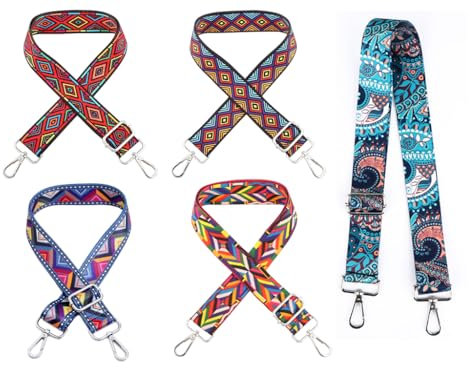 Anlising 5 Stück Verstellbarer Schultergurt Bunt, Taschengurt im Ethno-Stil, Breit 3.8CM Mode Damen Taschengurt, Schultergurt für Taschen, Schulterriemen für Taschen, Schultertasche, Tragetaschen
