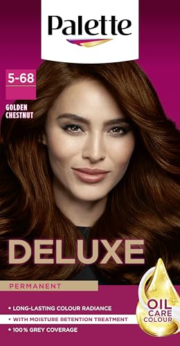 Palette Deluxe Creme Colouration 5-68 Golden Chestnut Hair Dye, Permanent Hair Dye, Long-Lasting Hair Colouring with Moisture Retention Treatment and 100% Grey Coverage