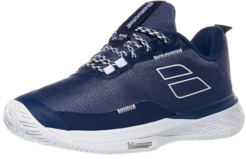 Babolat - Chaussures de Tennis SFX Evo AC M, Taille 42.5, Bleu foncé/Blanc, Confort Optimal, Maintien et fluidité pour Joueurs Amateurs à confirmés, Adaptées à Toutes Surfaces