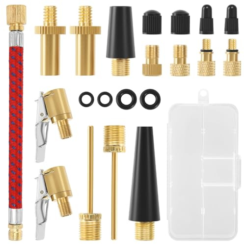 Cykelventil adapterset, 21 delar bilventilsadapter, fransk ventiladapter, cykeldäck, ventilpumpar, adapter för bilddäck, cyklar och bollar