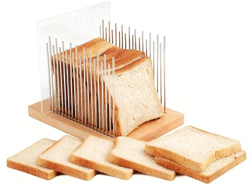 Bread Slicer, Stainless Steel Bread Slicer for Homemade Bread, with Adjustable Guide, Compact & Foldable for Perfect Sourdough Rounds, Bagels, Cake, and Toast