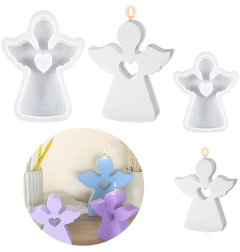 3D con Forma de Ángel de Silicona para Velas, 2 Moldes de Silicona para Fundición de Ángel, Molde de Silicona para Velas, Silicona para Fundición, Yeso, Velas Artesanales, Jabón