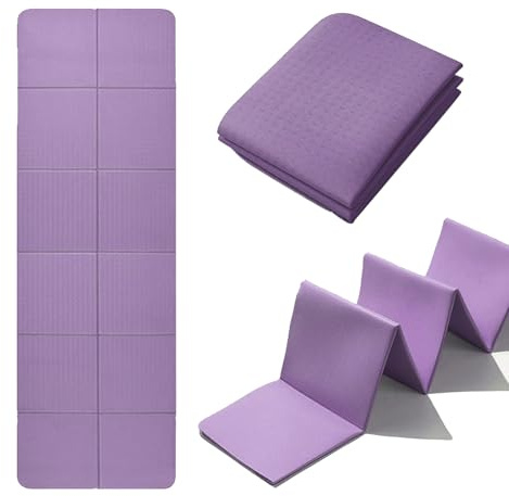Gykutix Esterilla Yoga Plegable 183 X 61 X 0.4 cm Esterilla de Yoga Antideslizante Esterilla Pilates de Viaje con Bolsa para Esterilla de Gimnasia, Pilates, Deportes (Morado)