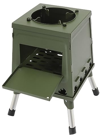 Réchaud de tente pliable avec 16 trous d'aération pour bois, charbon de bois, paille, 22 x 22 cm, surface de cuisson trapézoïdale, protégé contre la rouille, avec sac de transport pour extérieur