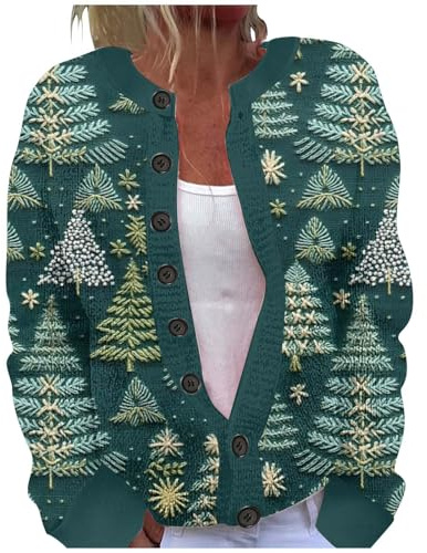 Generisch Veste tendance de Noël pour femmes - Veste imprimée de Noël avec l'inscription Bonne chance, multicolore, L