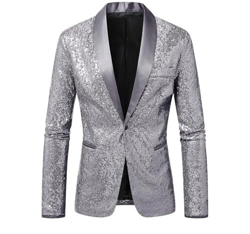 RUMAOZIA Giacca da uomo con paillettes, Sakko, giacca da uomo con glitter, Blazer, vestibilità aderente, giacca da uomo per carnevale e capodanno, outfit da uomo per feste con glitter e lucentezza, O