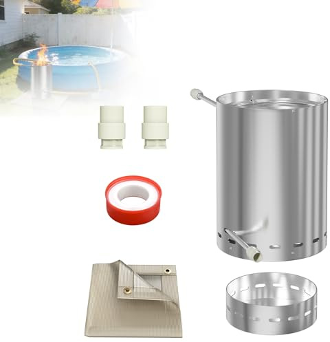 YZNAHRE poolvärmare i rostfritt stål 30 × 45 cm – 32/38 mm anslutningar, snabb värmeöverföring, för pool och trädgårdsfest, silver