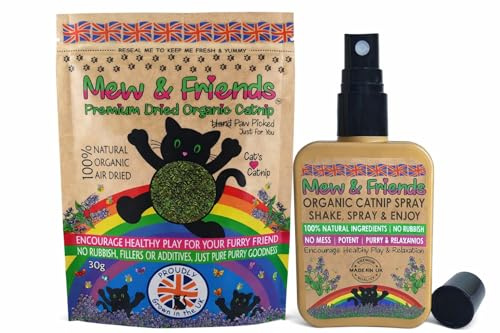 Mew & Friends Catnip & Spray Bundle – 30g Organic Dried Catnip + Natural Catnip Spray – Play & Relax Set for Cats – Made in UK