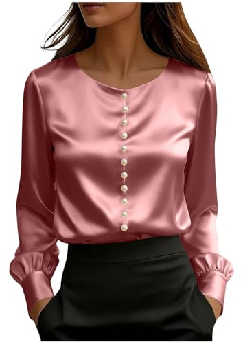 Leaomuny Camicia Donna Elegante Manica Corta,Camicie Seta Curvy Scollo a V di Perline,Blusa Estiva Slim Fit Cerimonia,Camicetta Eleganti Casual Ufficio Tinta Unita,Maglietta Leggera Sera Festa Shirt