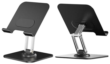 XUMIUZIY Vikbart Tablettställ, 360° Roterande Justerbart Aluminiumlegering Bordstelefon Tabletthållare för Hemköket (Svart)