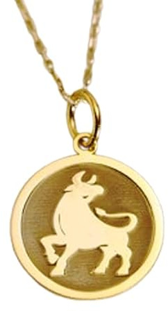 Collar con colgante del signo zodiacal Tauro en relieve, hecho de plata de ley 925 con baño de oro, cadena de cable de 45 cm (18), dije redondo para joyería unisex hecha a mano | LK_EMBO_00696