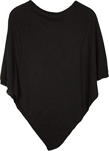 styleBREAKER Morbido poncho in maglia fine in tinta unita, girocollo, donna 08010042, colore:Nero