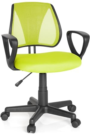 HJH Office 725108 Sedia Girevole per Bambini KIDDY CD Tessuto a rete Verde, Schienale Regolabile in Altezza