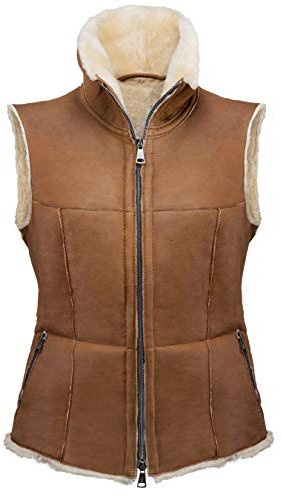 Werner Christ ® Damen Lammfellweste Weste aus echtem Lammfell, Fell, vielseitige warme Fellweste auch als Reitweste, Outdoorweste & Winterweste geeignet, in hellbraun Gr. 46